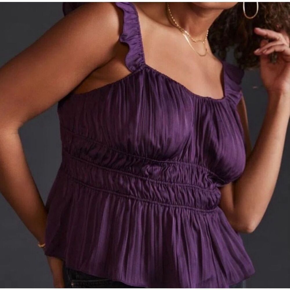 Anthropologie Tiered Ruffle Top in Purple Size XS